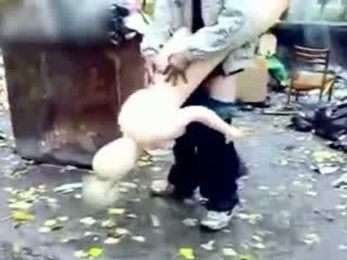 Beggar has hard sex with inflatable doll sexy fuckable babe